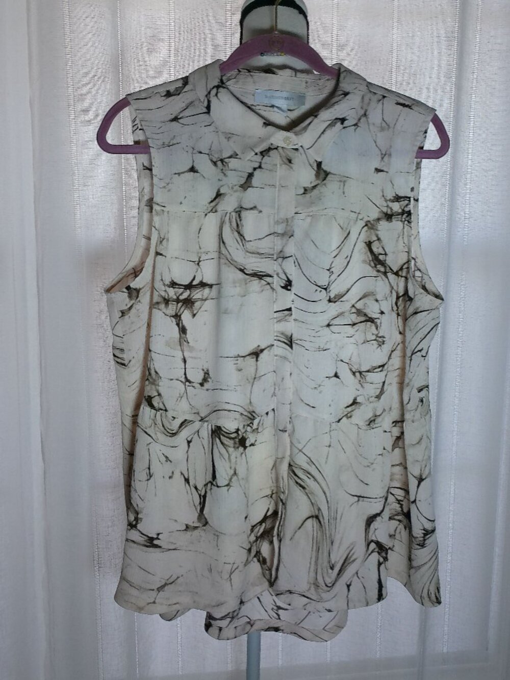 MADISON GREY Slveless Collared Hidden Button-Up Cream w/Brown Marble Blouse XXL - Picture 2 of 9